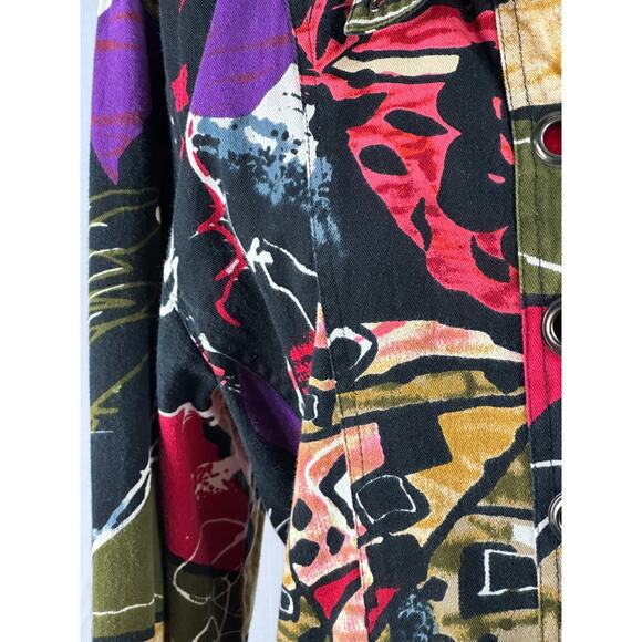 Wearable Art jacket women's size XL by Units cotton zipup colorful with grommets - Picture 14 of 14